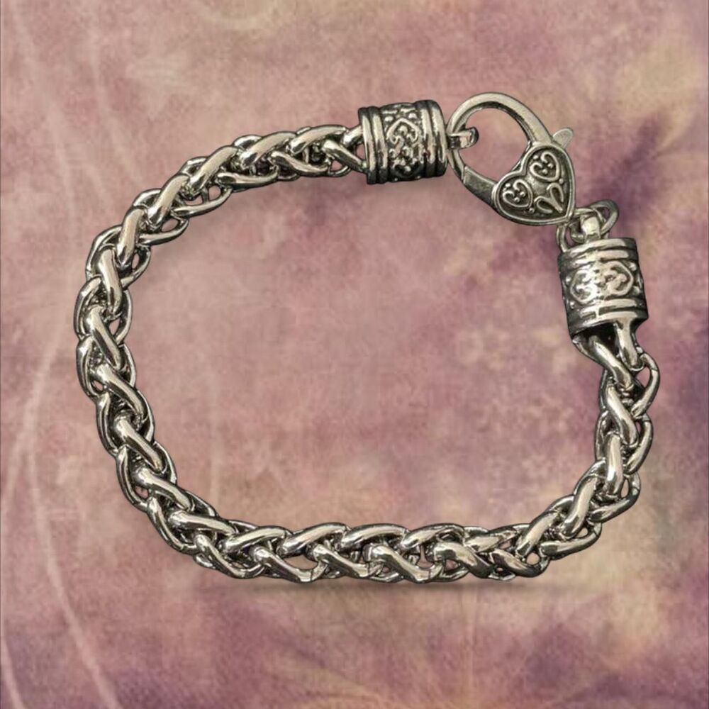Sterling silver heart charm bracelet with lobster clasp